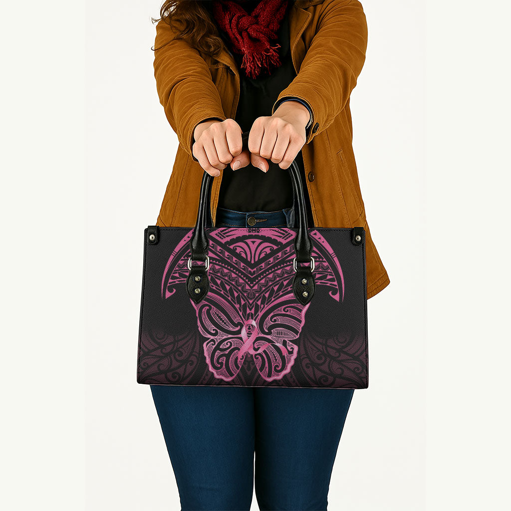 New Zealand Breast Cancer Support Leather Bag Maori Butterfly Pink Ribbon Black Version
