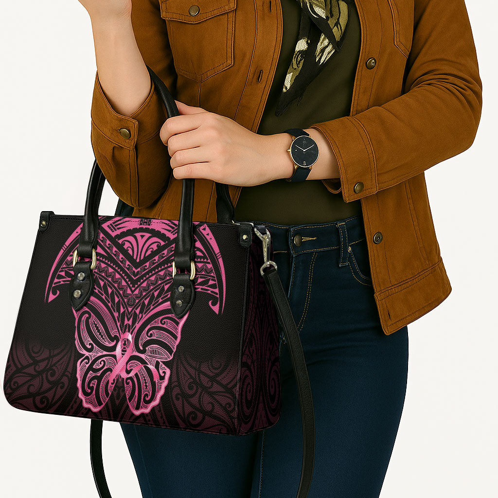 New Zealand Breast Cancer Support Leather Bag Maori Butterfly Pink Ribbon Black Version