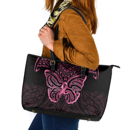 New Zealand Breast Cancer Support Leather Tote Bag Maori Butterfly Pink Ribbon Black Version