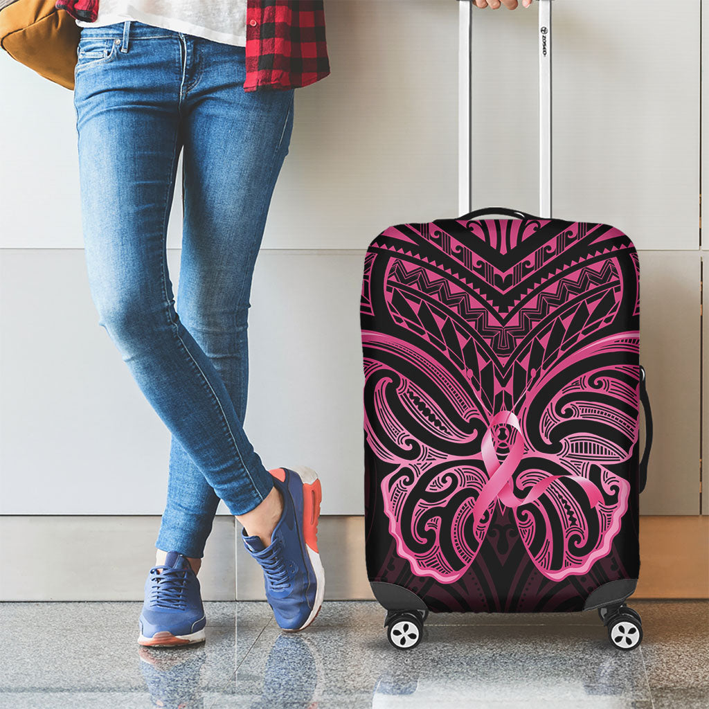 New Zealand Breast Cancer Support Luggage Cover Maori Butterfly Pink Ribbon Black Version