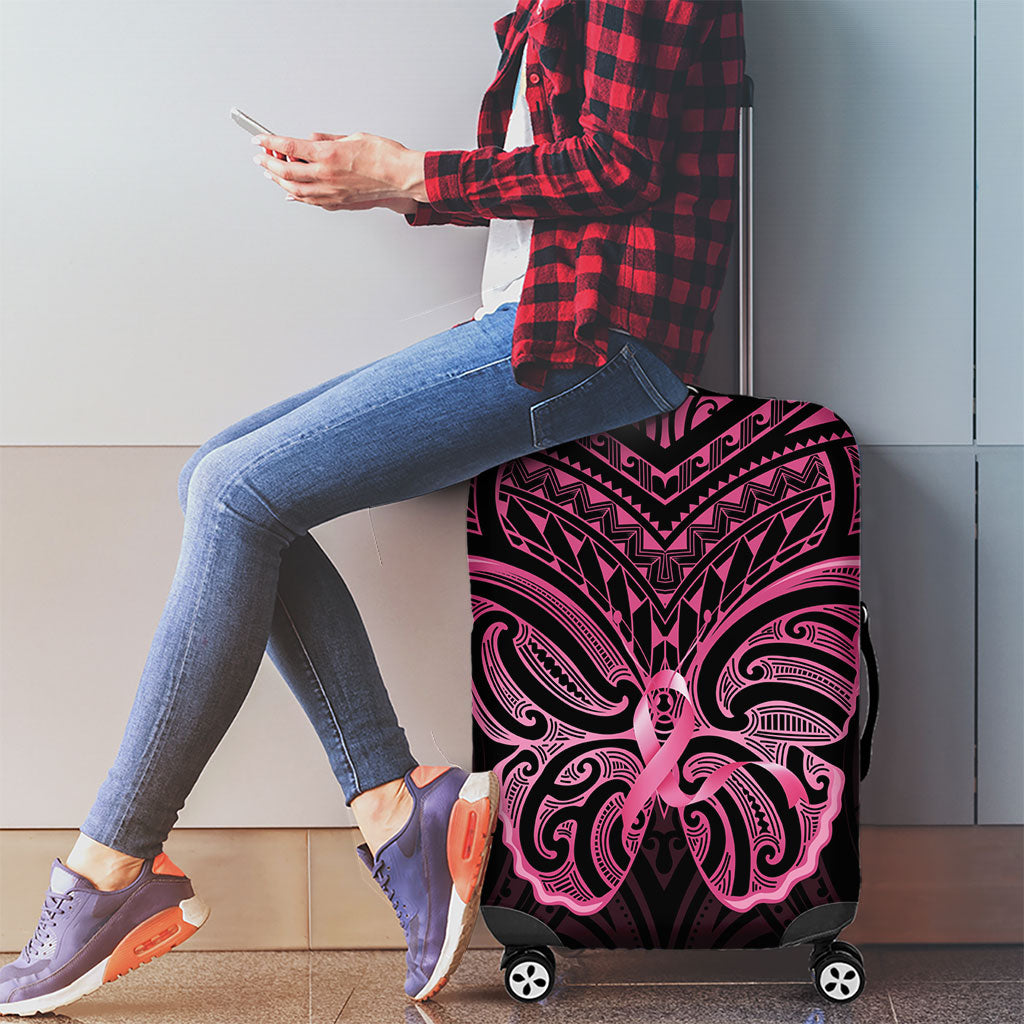 New Zealand Breast Cancer Support Luggage Cover Maori Butterfly Pink Ribbon Black Version