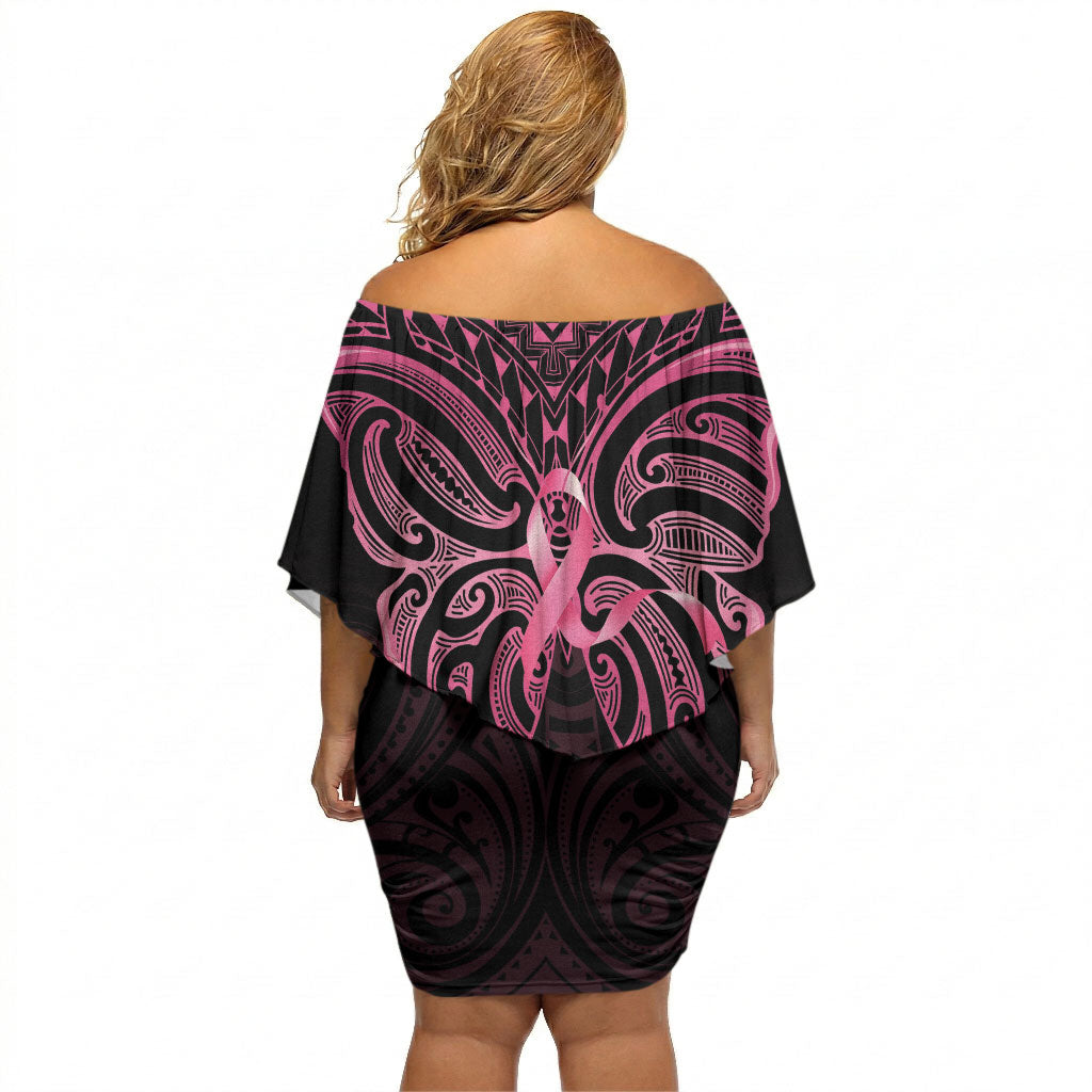 New Zealand Breast Cancer Support Off Shoulder Short Dress Maori Butterfly Pink Ribbon Black Version