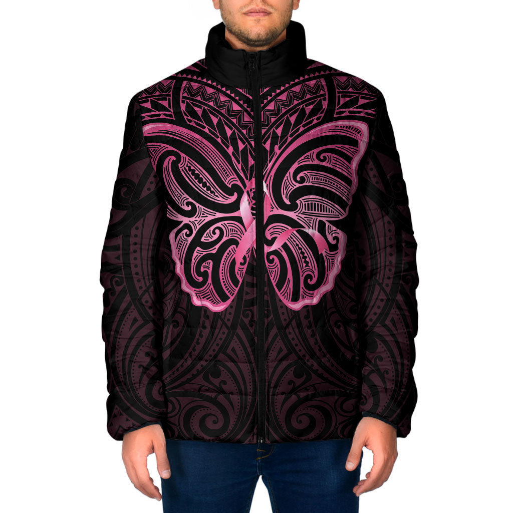 New Zealand Breast Cancer Support Padded Jacket Maori Butterfly Pink Ribbon Black Version