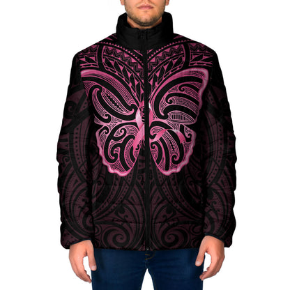 New Zealand Breast Cancer Support Padded Jacket Maori Butterfly Pink Ribbon Black Version