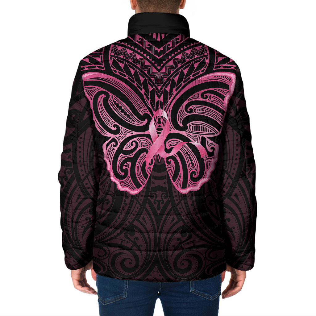 New Zealand Breast Cancer Support Padded Jacket Maori Butterfly Pink Ribbon Black Version