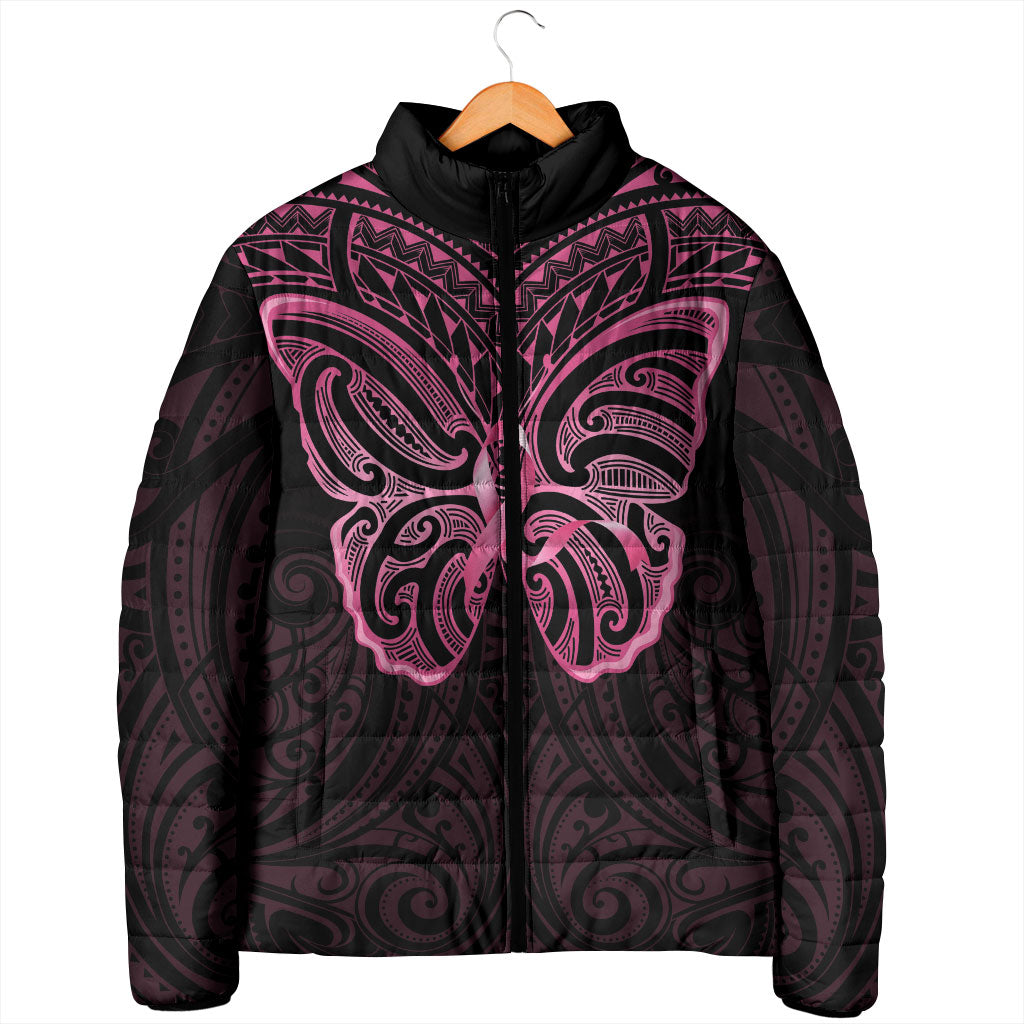 New Zealand Breast Cancer Support Padded Jacket Maori Butterfly Pink Ribbon Black Version