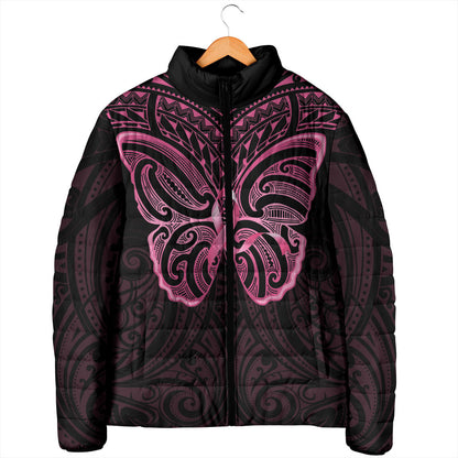 New Zealand Breast Cancer Support Padded Jacket Maori Butterfly Pink Ribbon Black Version