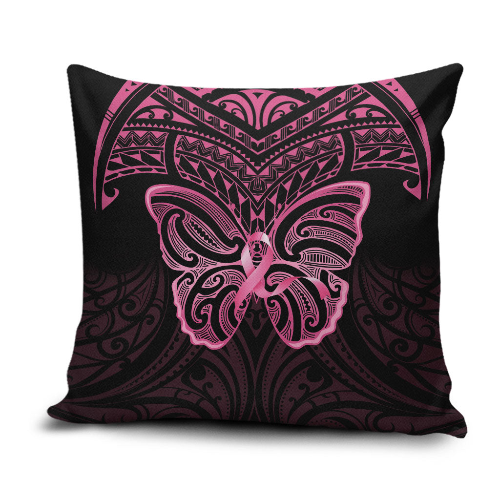New Zealand Breast Cancer Support Pillow Cover Maori Butterfly Pink Ribbon Black Version