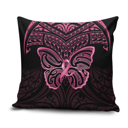 New Zealand Breast Cancer Support Pillow Cover Maori Butterfly Pink Ribbon Black Version
