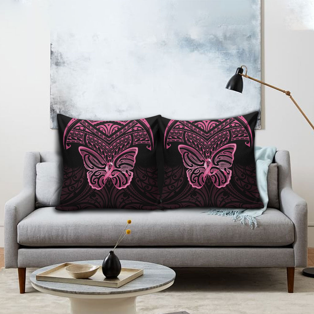 New Zealand Breast Cancer Support Pillow Cover Maori Butterfly Pink Ribbon Black Version