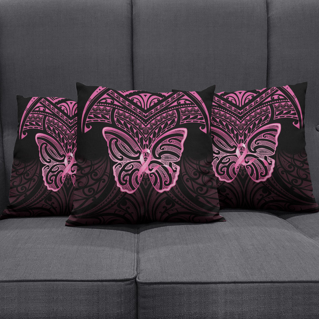 New Zealand Breast Cancer Support Pillow Cover Maori Butterfly Pink Ribbon Black Version