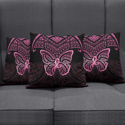 New Zealand Breast Cancer Support Pillow Cover Maori Butterfly Pink Ribbon Black Version
