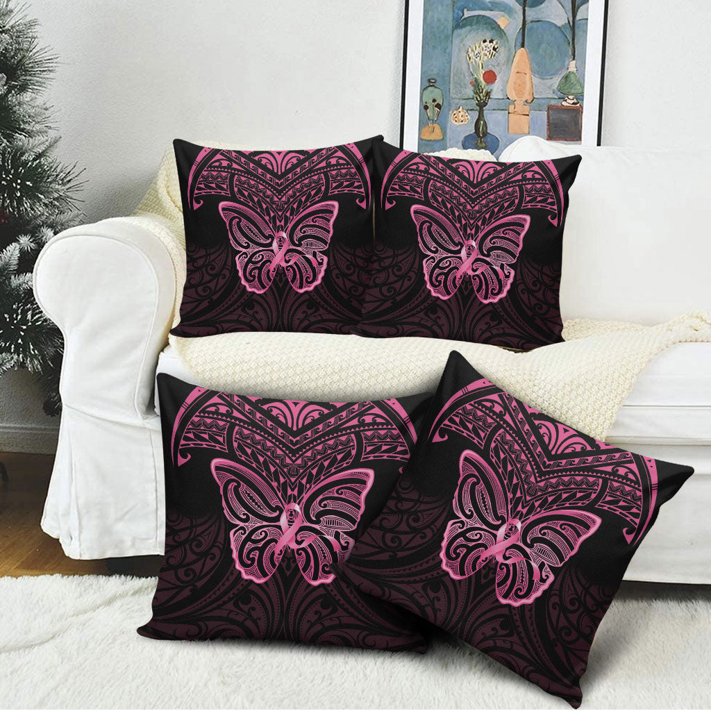 New Zealand Breast Cancer Support Pillow Cover Maori Butterfly Pink Ribbon Black Version