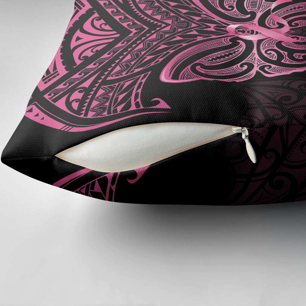 New Zealand Breast Cancer Support Pillow Cover Maori Butterfly Pink Ribbon Black Version