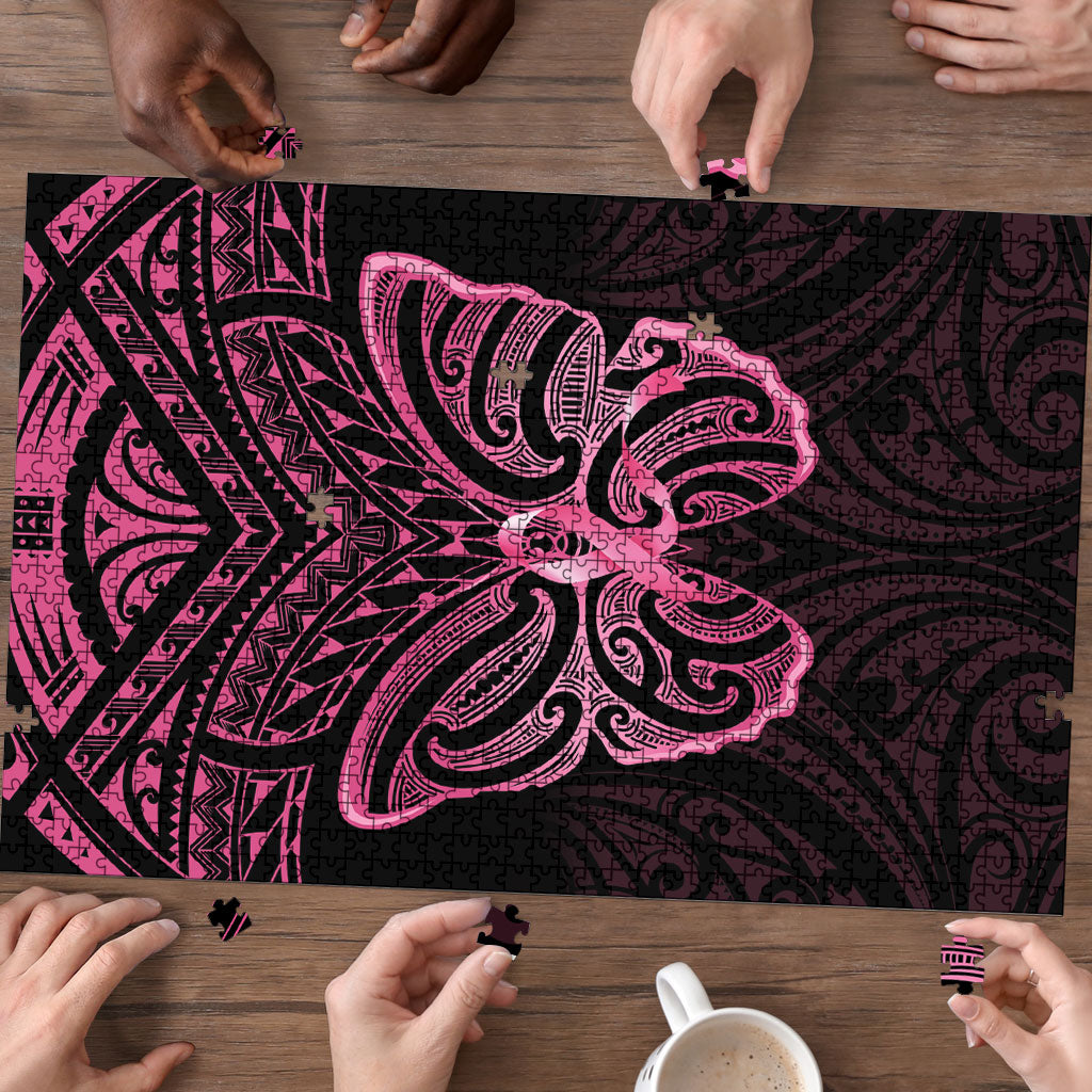 New Zealand Breast Cancer Support Puzzle Maori Butterfly Pink Ribbon Black Version