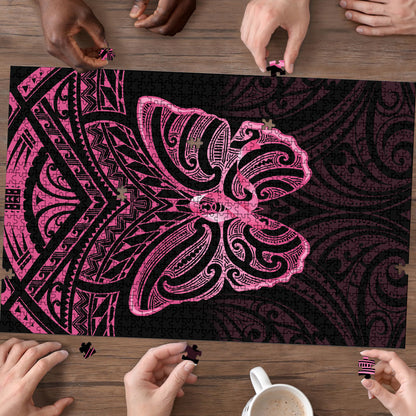 New Zealand Breast Cancer Support Puzzle Maori Butterfly Pink Ribbon Black Version