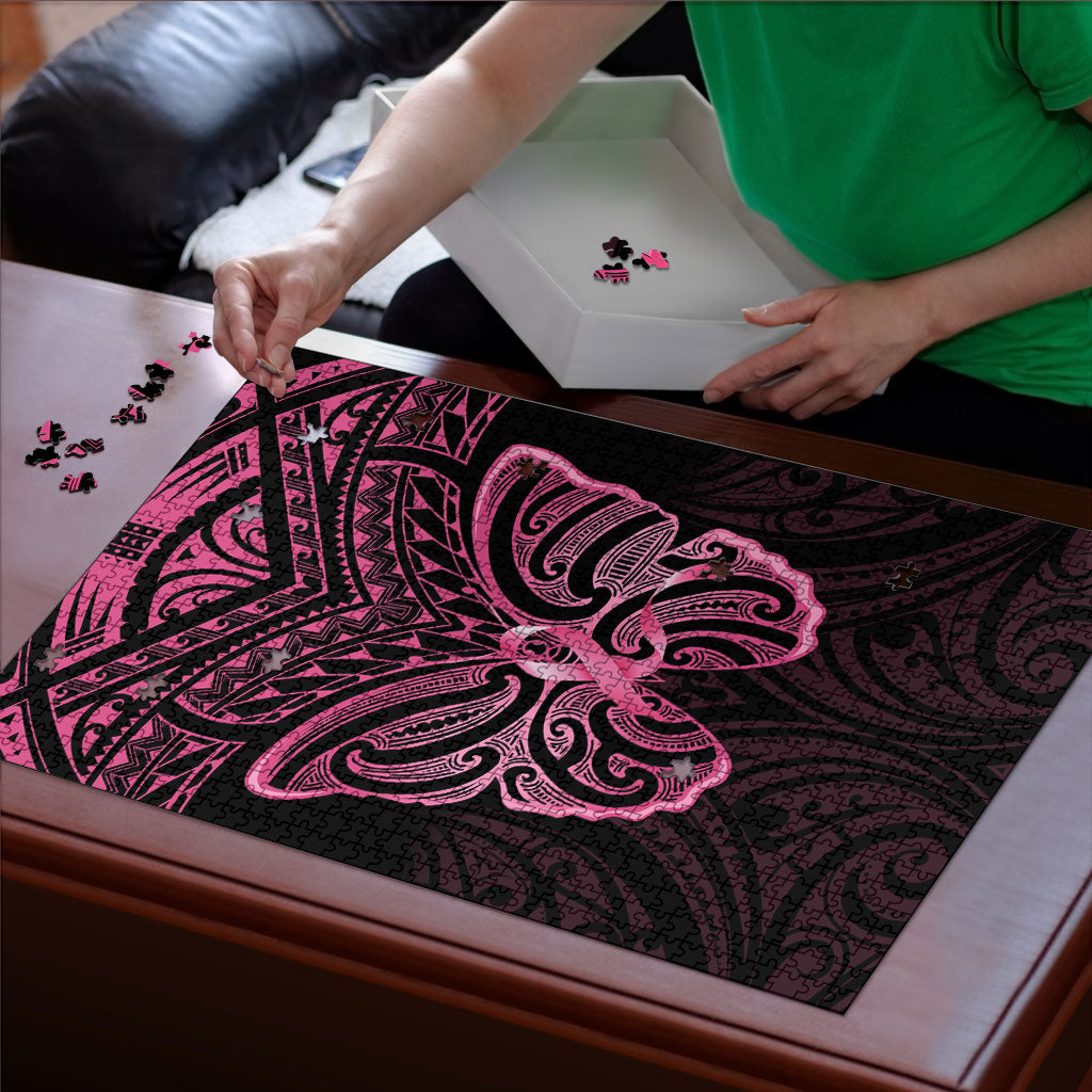 New Zealand Breast Cancer Support Puzzle Maori Butterfly Pink Ribbon Black Version