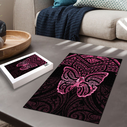 New Zealand Breast Cancer Support Puzzle Maori Butterfly Pink Ribbon Black Version