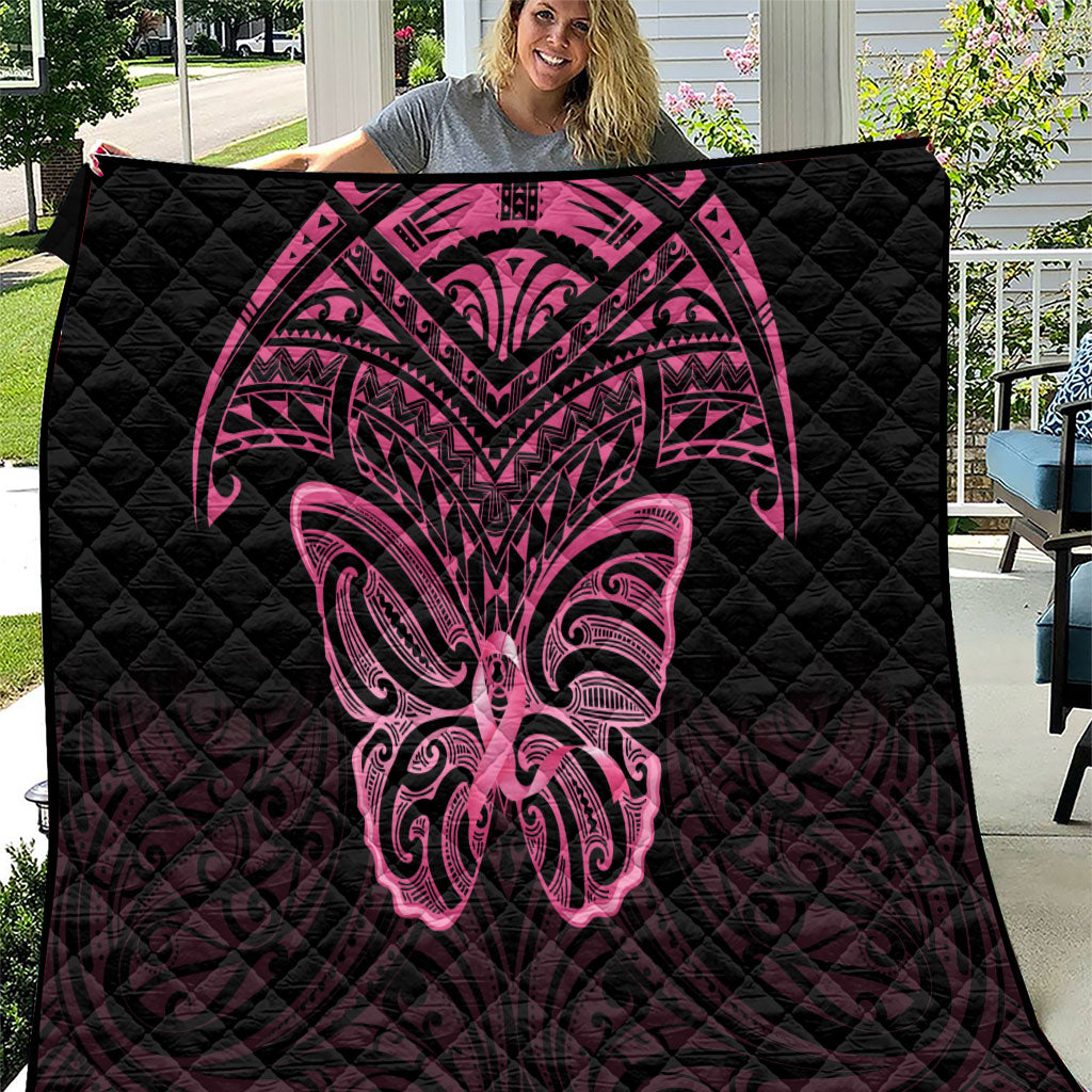 New Zealand Breast Cancer Support Quilt Maori Butterfly Pink Ribbon Black Version