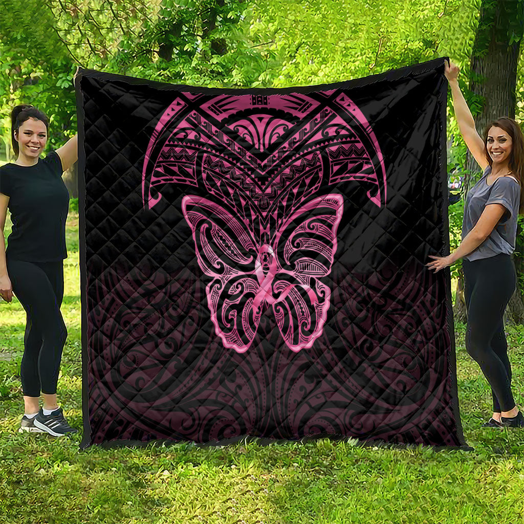 New Zealand Breast Cancer Support Quilt Maori Butterfly Pink Ribbon Black Version