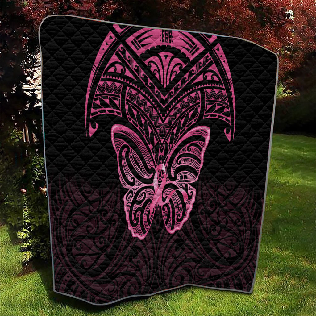 New Zealand Breast Cancer Support Quilt Maori Butterfly Pink Ribbon Black Version