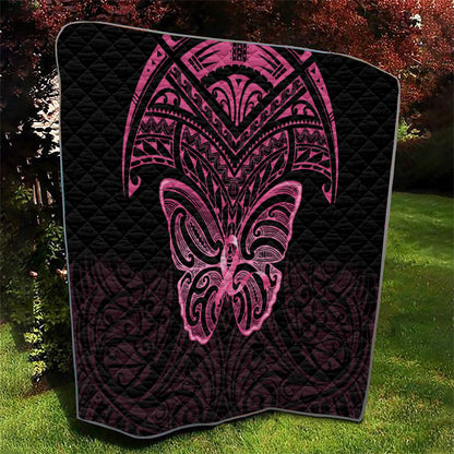New Zealand Breast Cancer Support Quilt Maori Butterfly Pink Ribbon Black Version