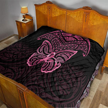 New Zealand Breast Cancer Support Quilt Maori Butterfly Pink Ribbon Black Version