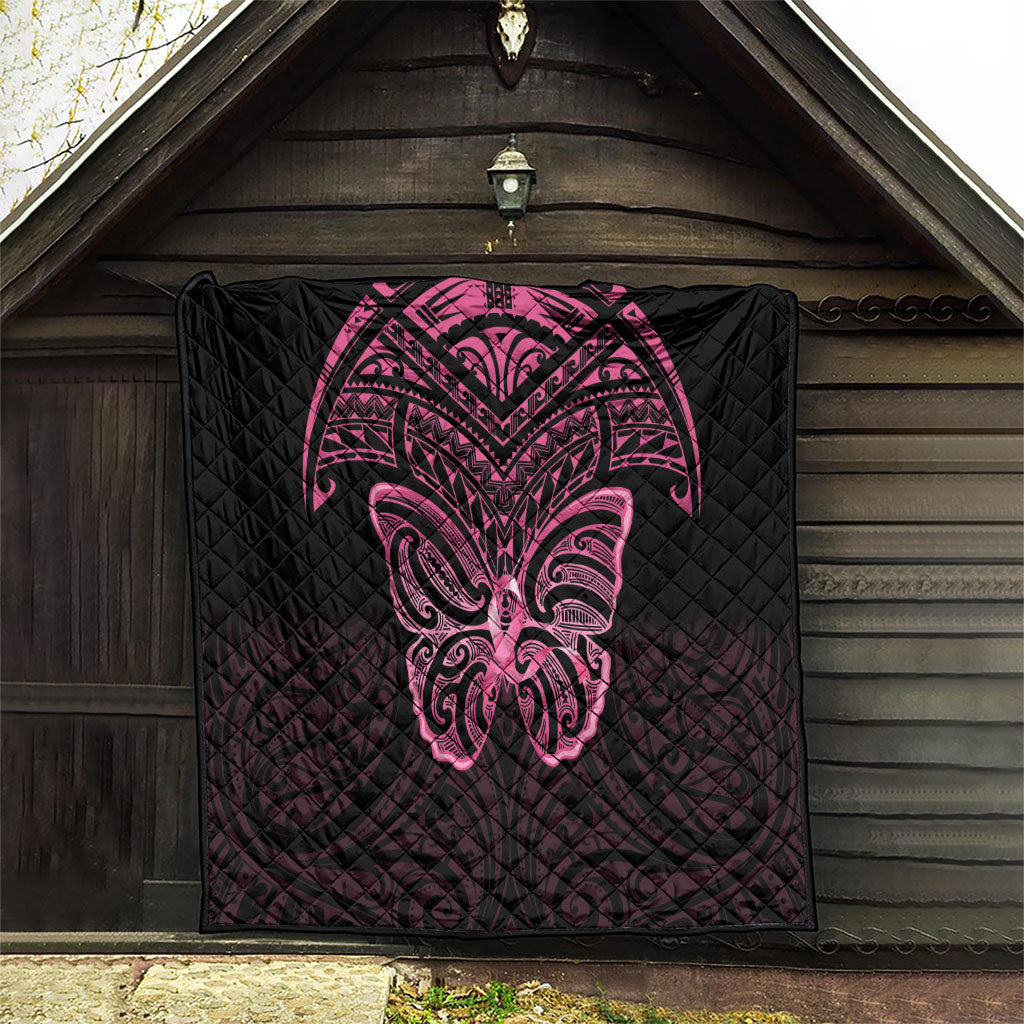 New Zealand Breast Cancer Support Quilt Maori Butterfly Pink Ribbon Black Version