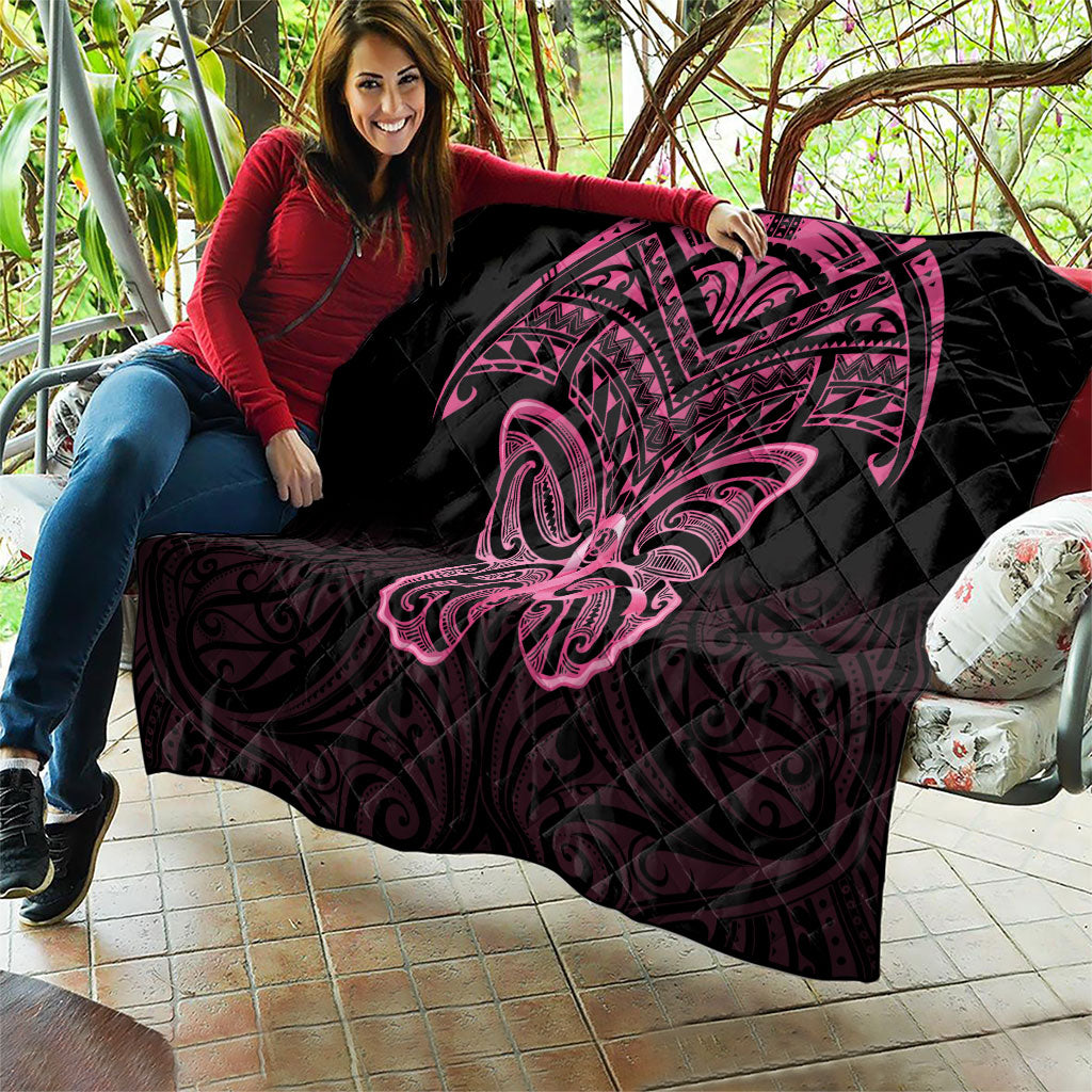 New Zealand Breast Cancer Support Quilt Maori Butterfly Pink Ribbon Black Version