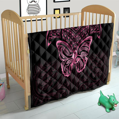 New Zealand Breast Cancer Support Quilt Maori Butterfly Pink Ribbon Black Version