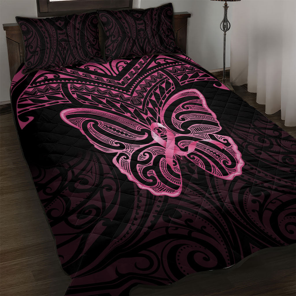 New Zealand Breast Cancer Support Quilt Bed Set Maori Butterfly Pink Ribbon Black Version