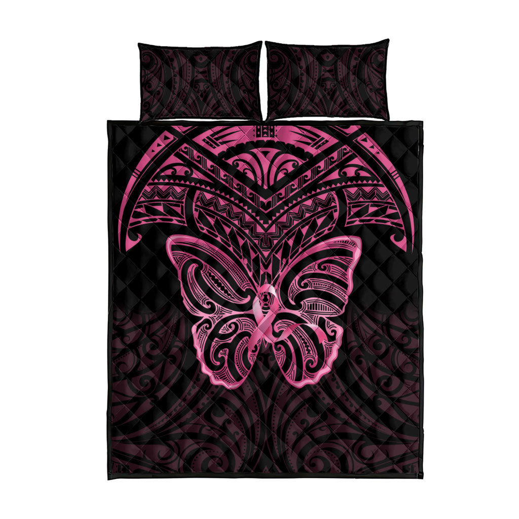 New Zealand Breast Cancer Support Quilt Bed Set Maori Butterfly Pink Ribbon Black Version