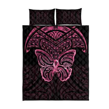 New Zealand Breast Cancer Support Quilt Bed Set Maori Butterfly Pink Ribbon Black Version