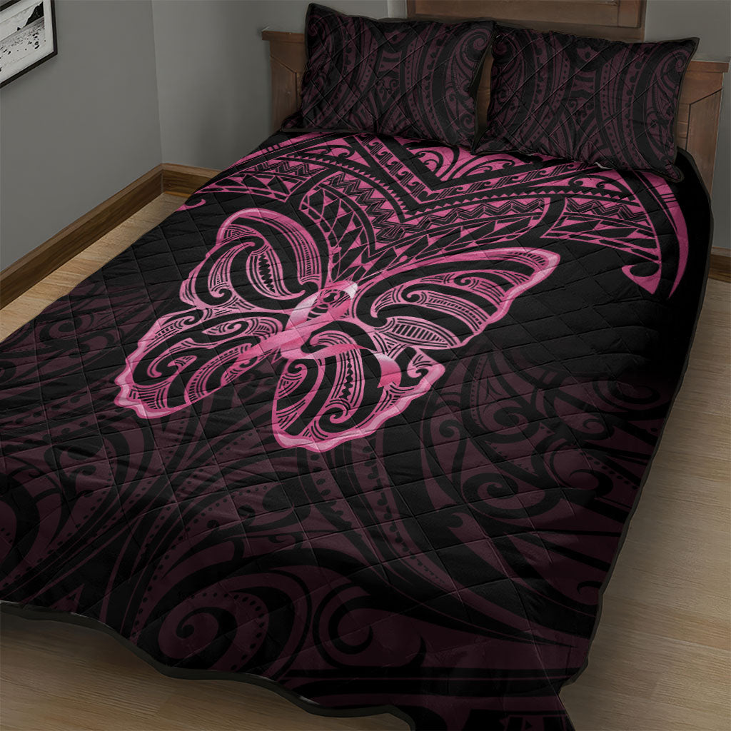 New Zealand Breast Cancer Support Quilt Bed Set Maori Butterfly Pink Ribbon Black Version