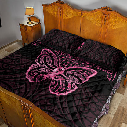 New Zealand Breast Cancer Support Quilt Bed Set Maori Butterfly Pink Ribbon Black Version