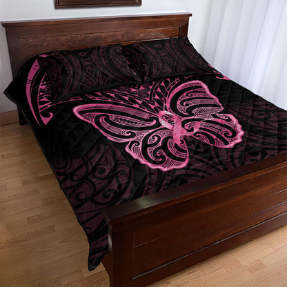 New Zealand Breast Cancer Support Quilt Bed Set Maori Butterfly Pink Ribbon Black Version