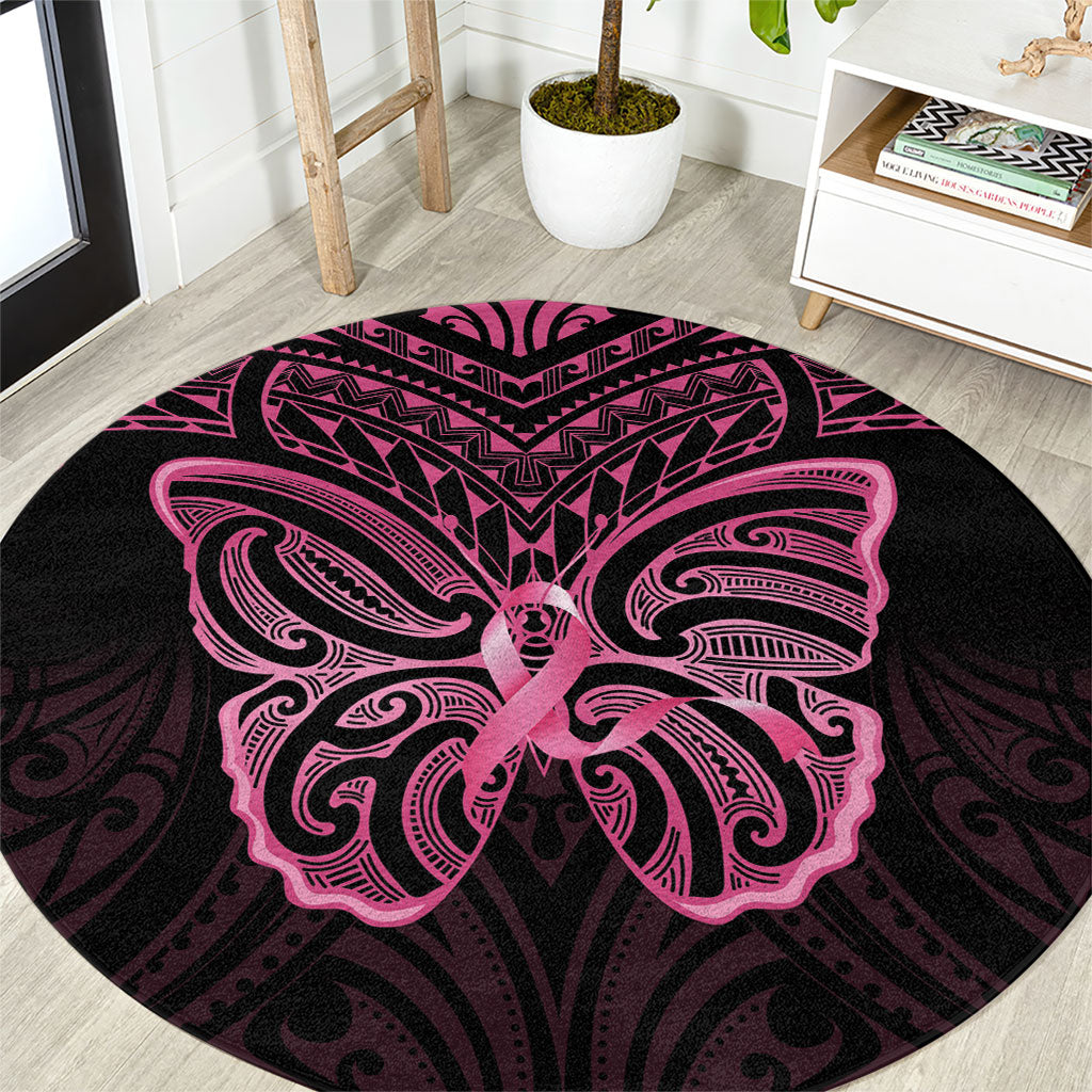 New Zealand Breast Cancer Support Round Carpet Maori Butterfly Pink Ribbon Black Version