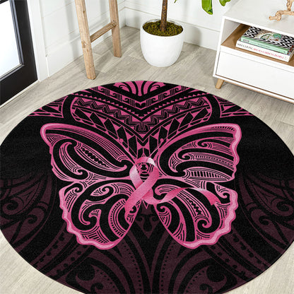 New Zealand Breast Cancer Support Round Carpet Maori Butterfly Pink Ribbon Black Version