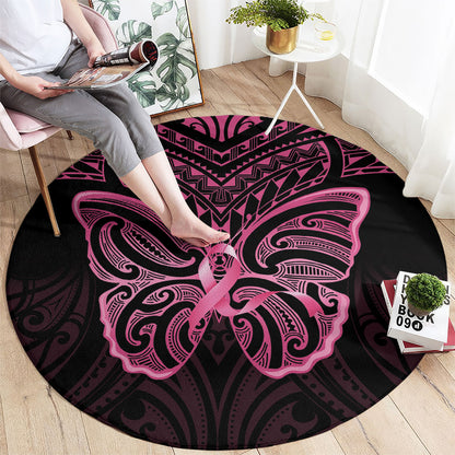 New Zealand Breast Cancer Support Round Carpet Maori Butterfly Pink Ribbon Black Version