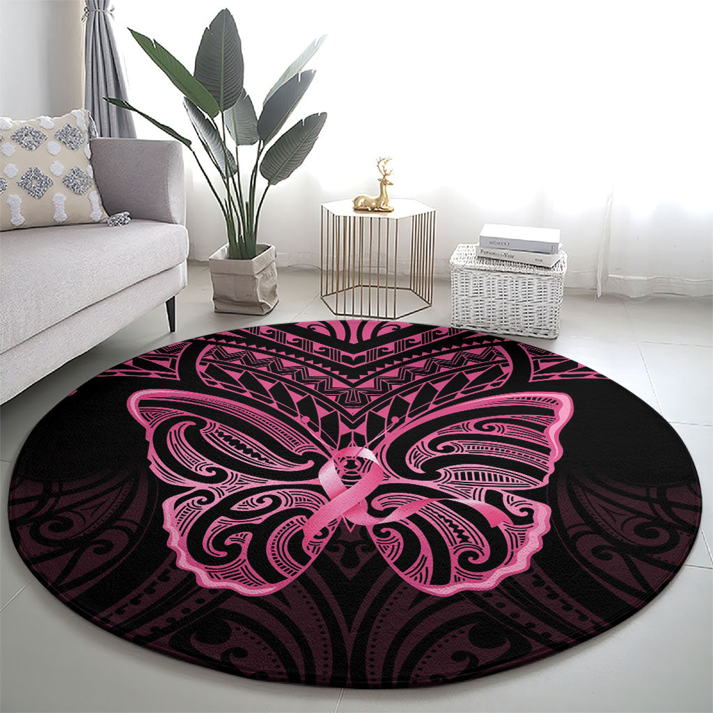 New Zealand Breast Cancer Support Round Carpet Maori Butterfly Pink Ribbon Black Version