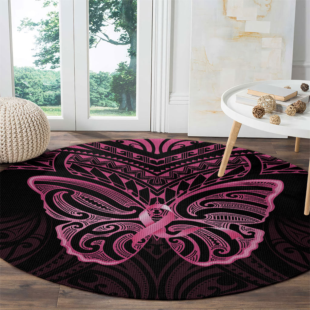 New Zealand Breast Cancer Support Round Carpet Maori Butterfly Pink Ribbon Black Version