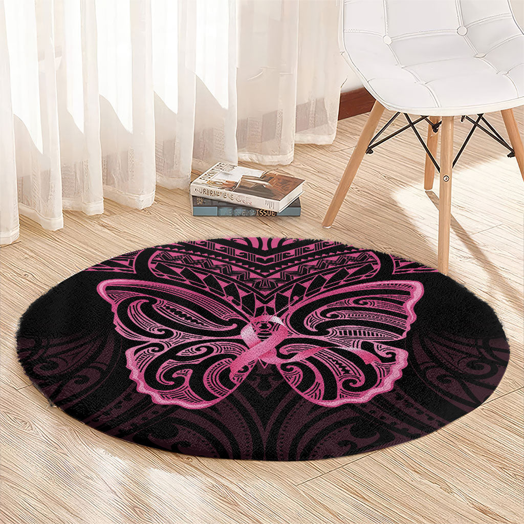 New Zealand Breast Cancer Support Round Carpet Maori Butterfly Pink Ribbon Black Version