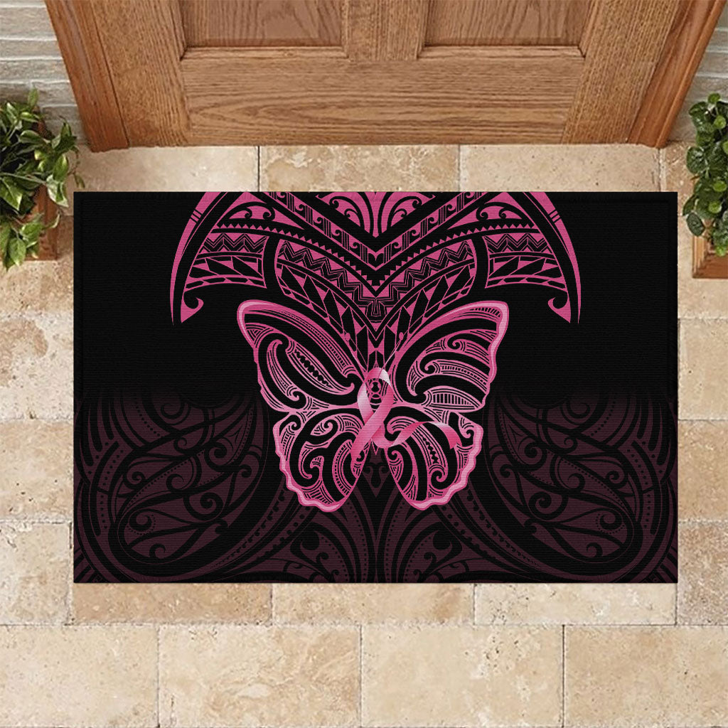 New Zealand Breast Cancer Support Rubber Doormat Maori Butterfly Pink Ribbon Black Version