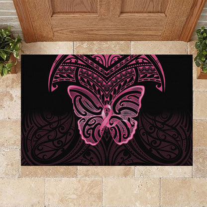 New Zealand Breast Cancer Support Rubber Doormat Maori Butterfly Pink Ribbon Black Version