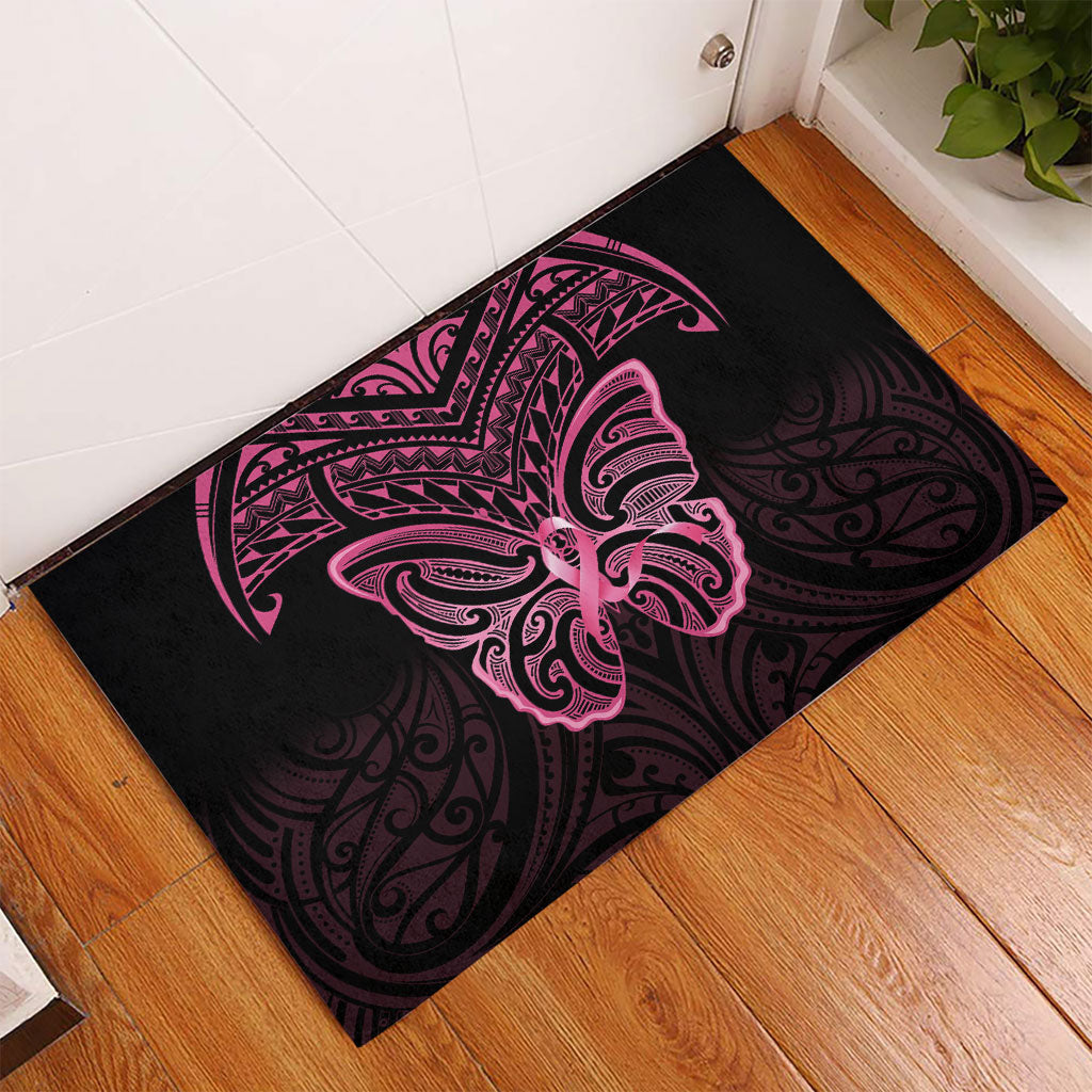 New Zealand Breast Cancer Support Rubber Doormat Maori Butterfly Pink Ribbon Black Version
