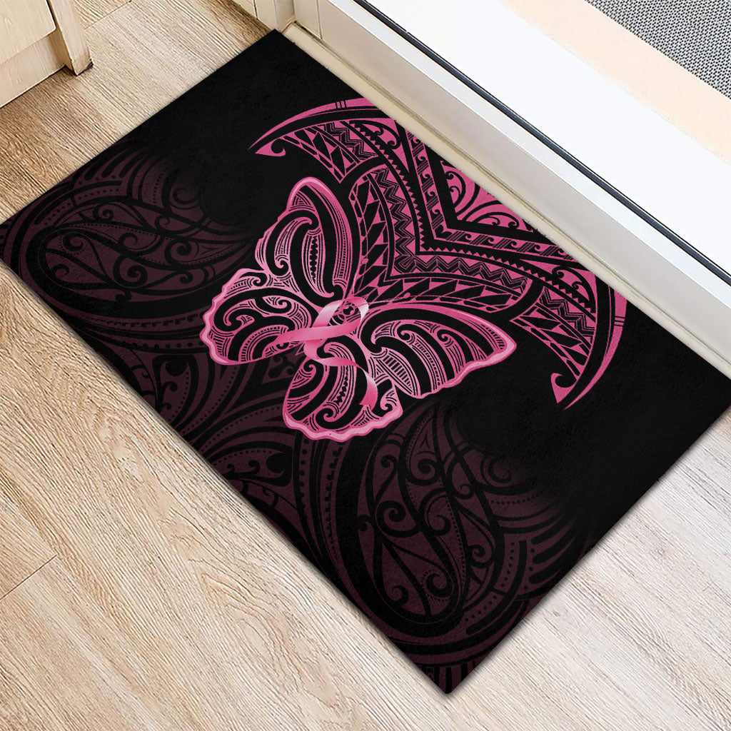 New Zealand Breast Cancer Support Rubber Doormat Maori Butterfly Pink Ribbon Black Version