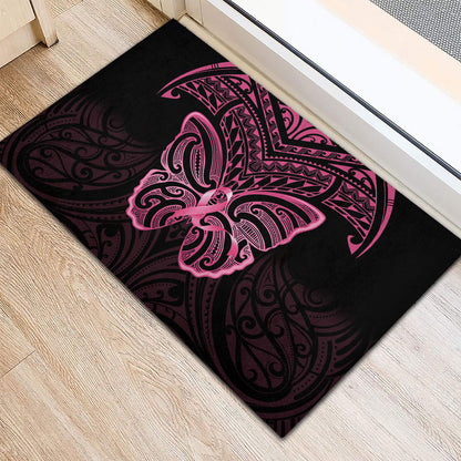 New Zealand Breast Cancer Support Rubber Doormat Maori Butterfly Pink Ribbon Black Version