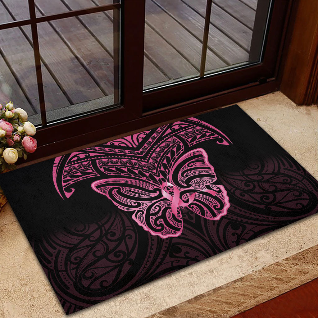New Zealand Breast Cancer Support Rubber Doormat Maori Butterfly Pink Ribbon Black Version