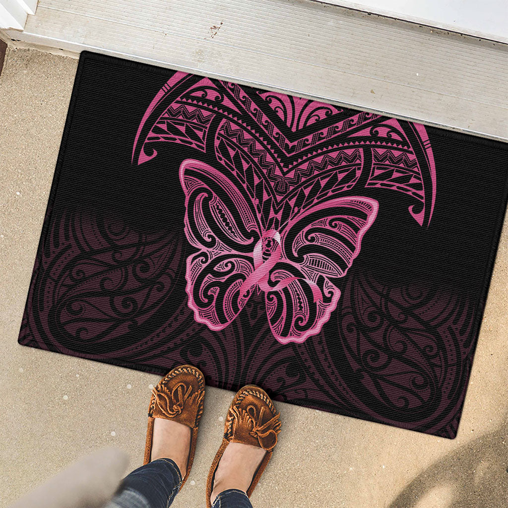 New Zealand Breast Cancer Support Rubber Doormat Maori Butterfly Pink Ribbon Black Version