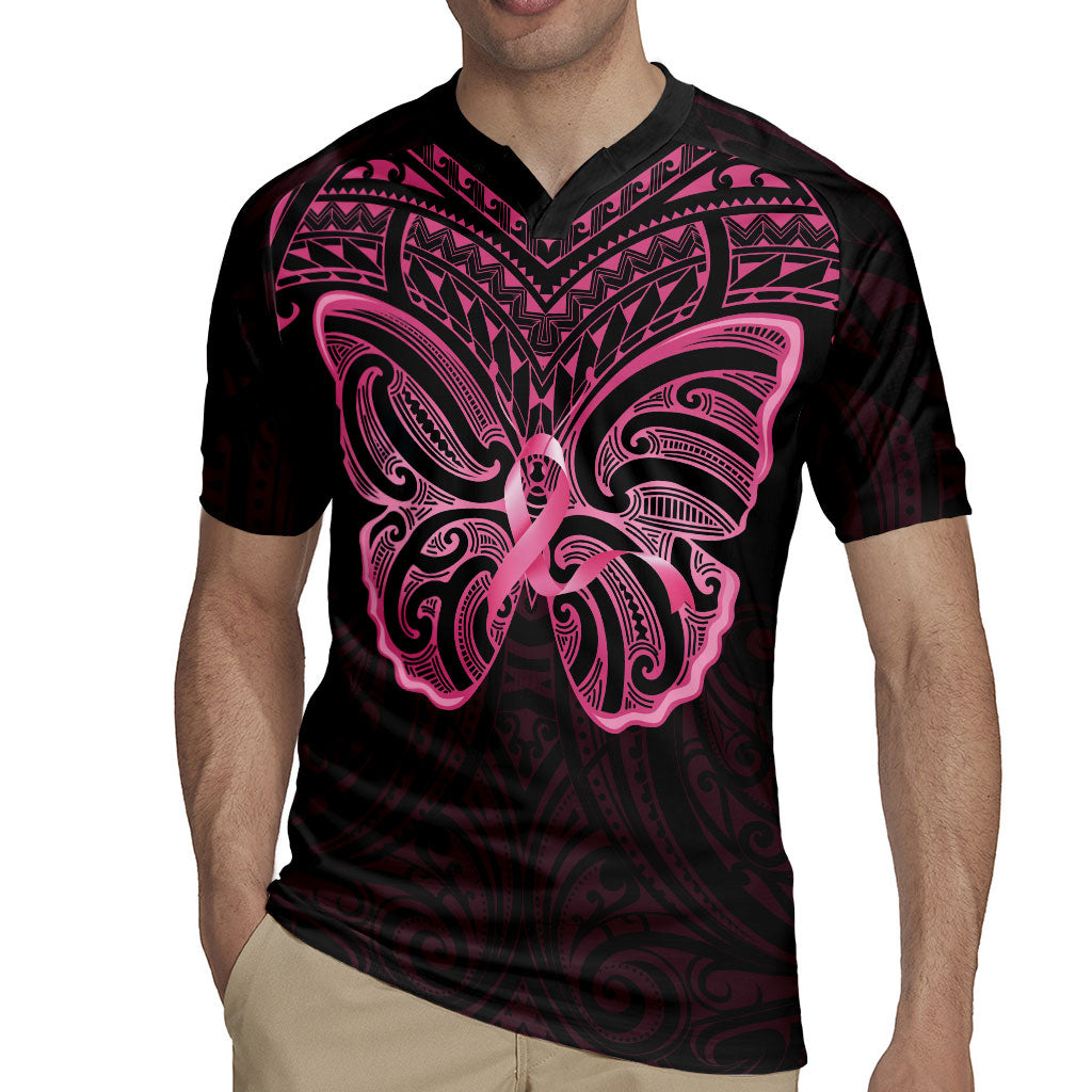 New Zealand Breast Cancer Support Rugby Jersey Maori Butterfly Pink Ribbon Black Version